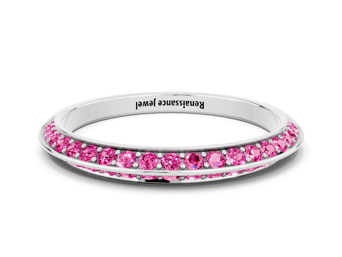 White gold Double Row Pavé Round Pink Sapphire Eternity Band with Channel Setting_42