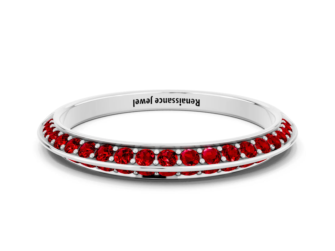 White gold Double Row Pavé Round Ruby Eternity Band with Channel Setting_15