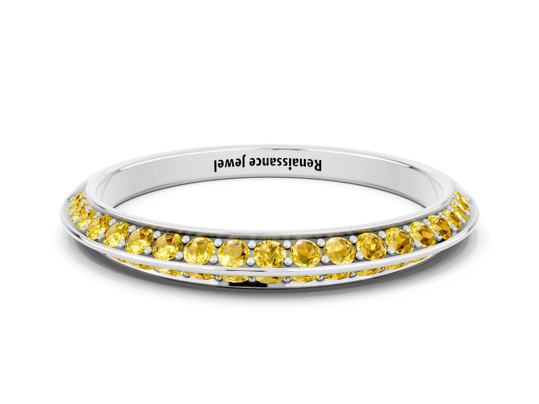 White gold Double Row Pavé Round Yellow Sapphire Eternity Band with Channel Setting_36