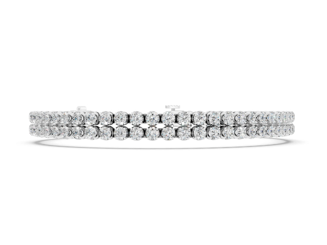 White gold Double Row Round Diamond Tennis Bracelet with Prong Setting