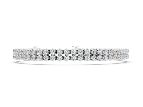 Silver Double Row Round Diamond Tennis Bracelet with Prong Setting