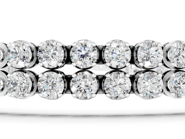 Silver Double Row Round Diamond Tennis Bracelet with Prong Setting