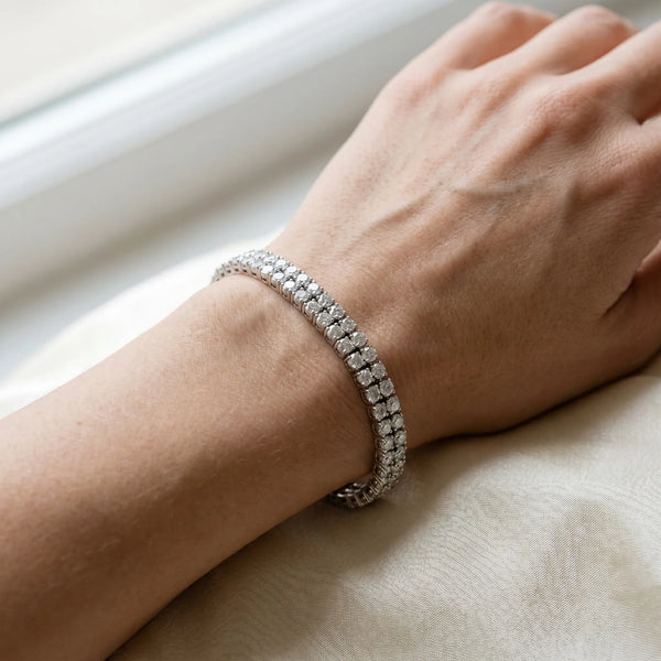 White gold Double Row Round Diamond Tennis Bracelet with Prong Setting