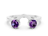 White gold Dual Round Amethyst Open Band Ring with Prong Setting_6