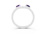 White gold Dual Round Amethyst Open Band Ring with Prong Setting_9
