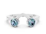White gold Dual Round Aquamarine Open Band Ring with Prong Setting_6