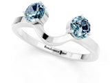 White gold Dual Round Aquamarine Open Band Ring with Prong Setting_7