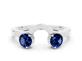 White gold Dual Round Blue Sapphire Open Band Ring with Prong Setting_6