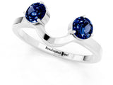 White gold Dual Round Blue Sapphire Open Band Ring with Prong Setting_7