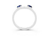 White gold Dual Round Blue Sapphire Open Band Ring with Prong Setting_9