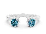 White gold Dual Round Blue Topaz Open Band Ring with Prong Setting_6