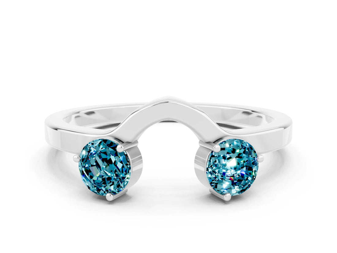 White gold Dual Round Blue Topaz Open Band Ring with Prong Setting_6