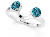 White gold Dual Round Blue Topaz Open Band Ring with Prong Setting_7
