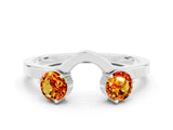 White gold Dual Round Citrine Open Band Ring with Prong Setting_6