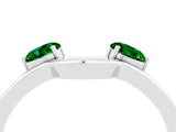 White gold Dual Round Emerald Open Band Ring with Prong Setting_10