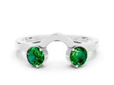 White gold Dual Round Emerald Open Band Ring with Prong Setting_6