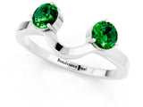 White gold Dual Round Emerald Open Band Ring with Prong Setting_7