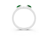 White gold Dual Round Emerald Open Band Ring with Prong Setting_9