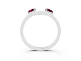 White gold Dual Round Garnet Open Band Ring with Prong Setting_9
