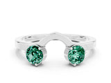 White gold Dual Round Green Sapphire Open Band Ring with Prong Setting_6