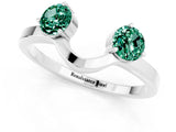 White gold Dual Round Green Sapphire Open Band Ring with Prong Setting_7