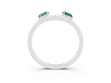 White gold Dual Round Green Sapphire Open Band Ring with Prong Setting_9