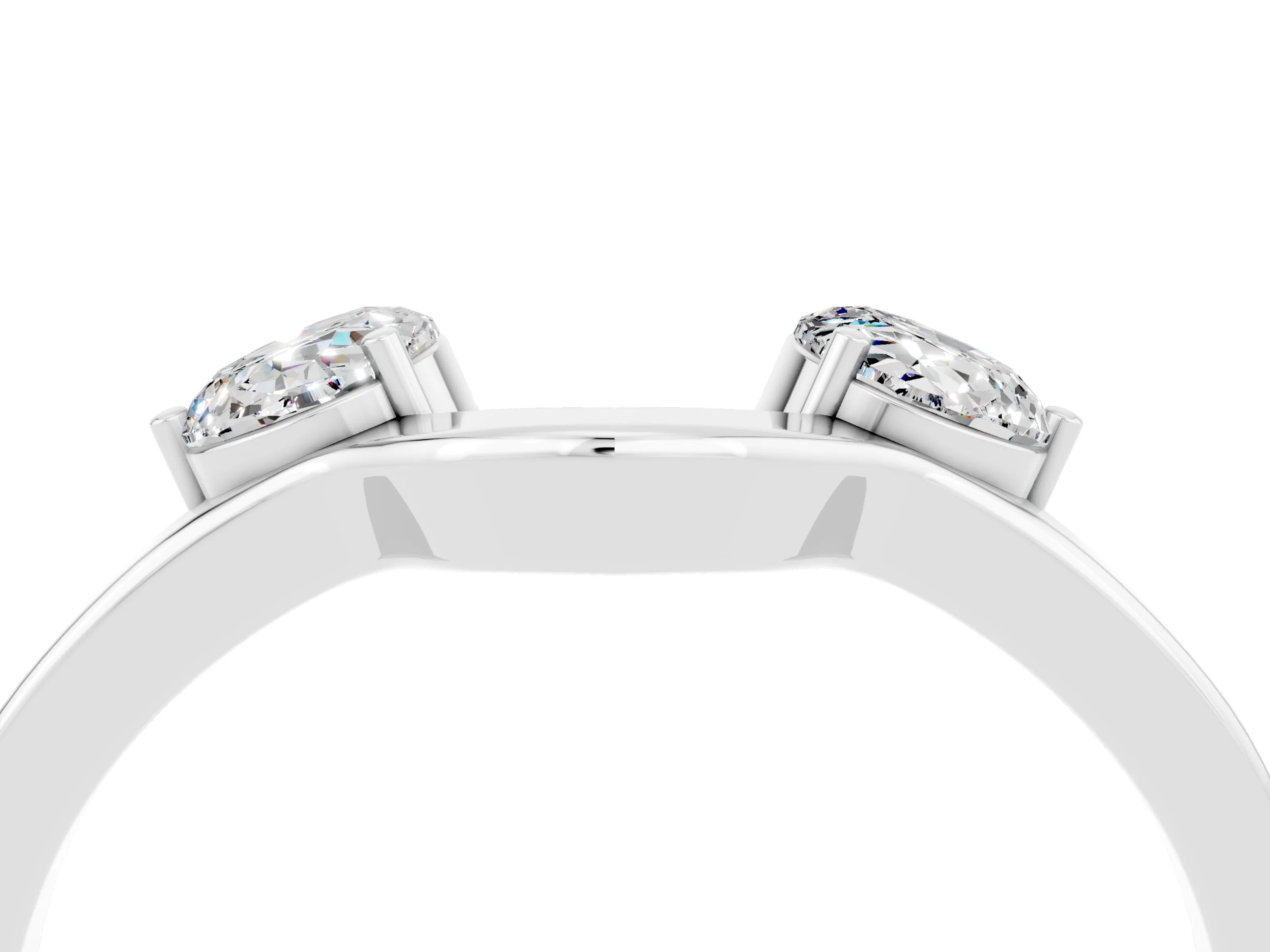 White gold Dual Round Moissanite Open Band Ring with Prong Setting_10