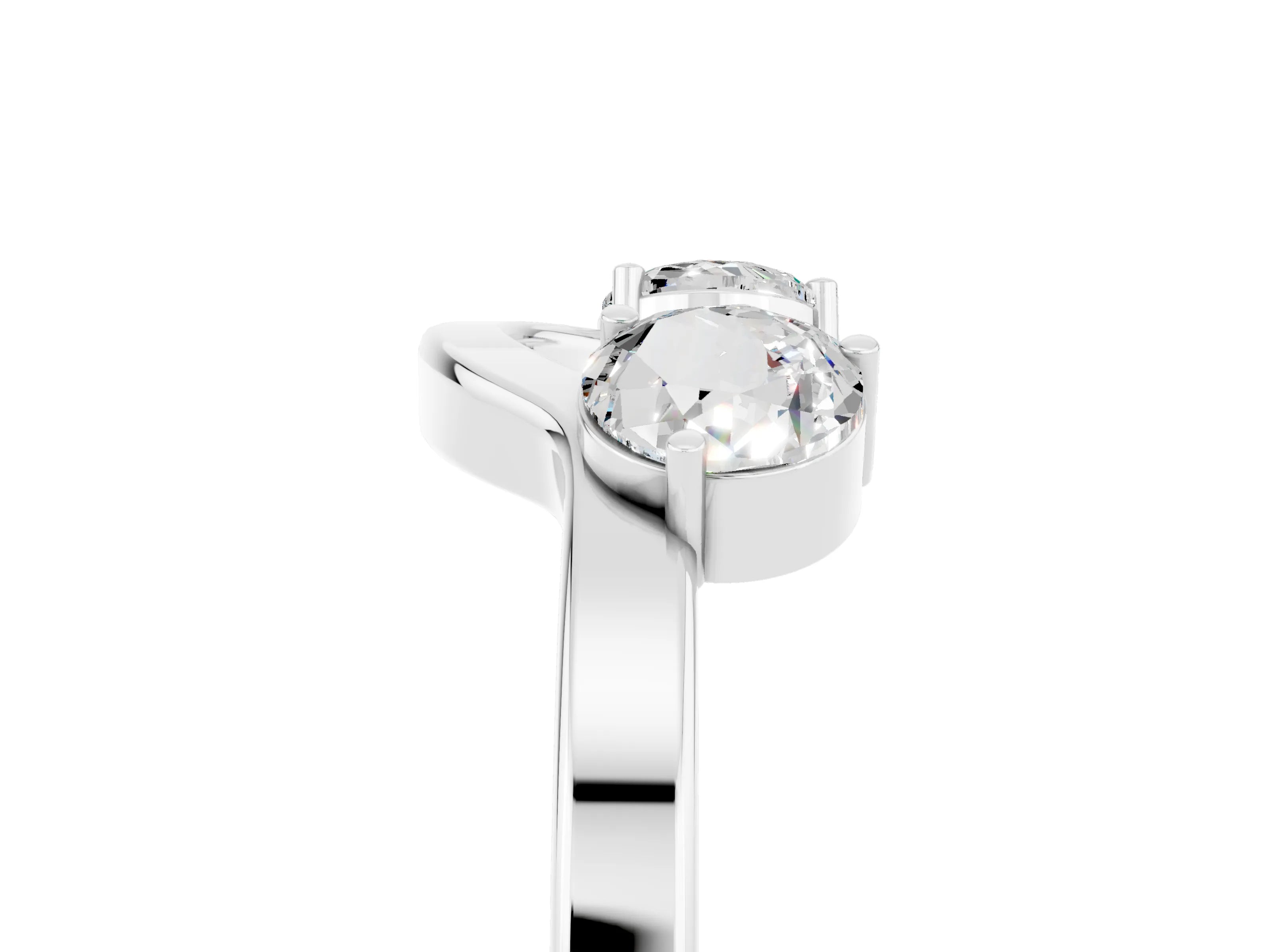 White gold Dual Round Moissanite Open Band Ring with Prong Setting_11