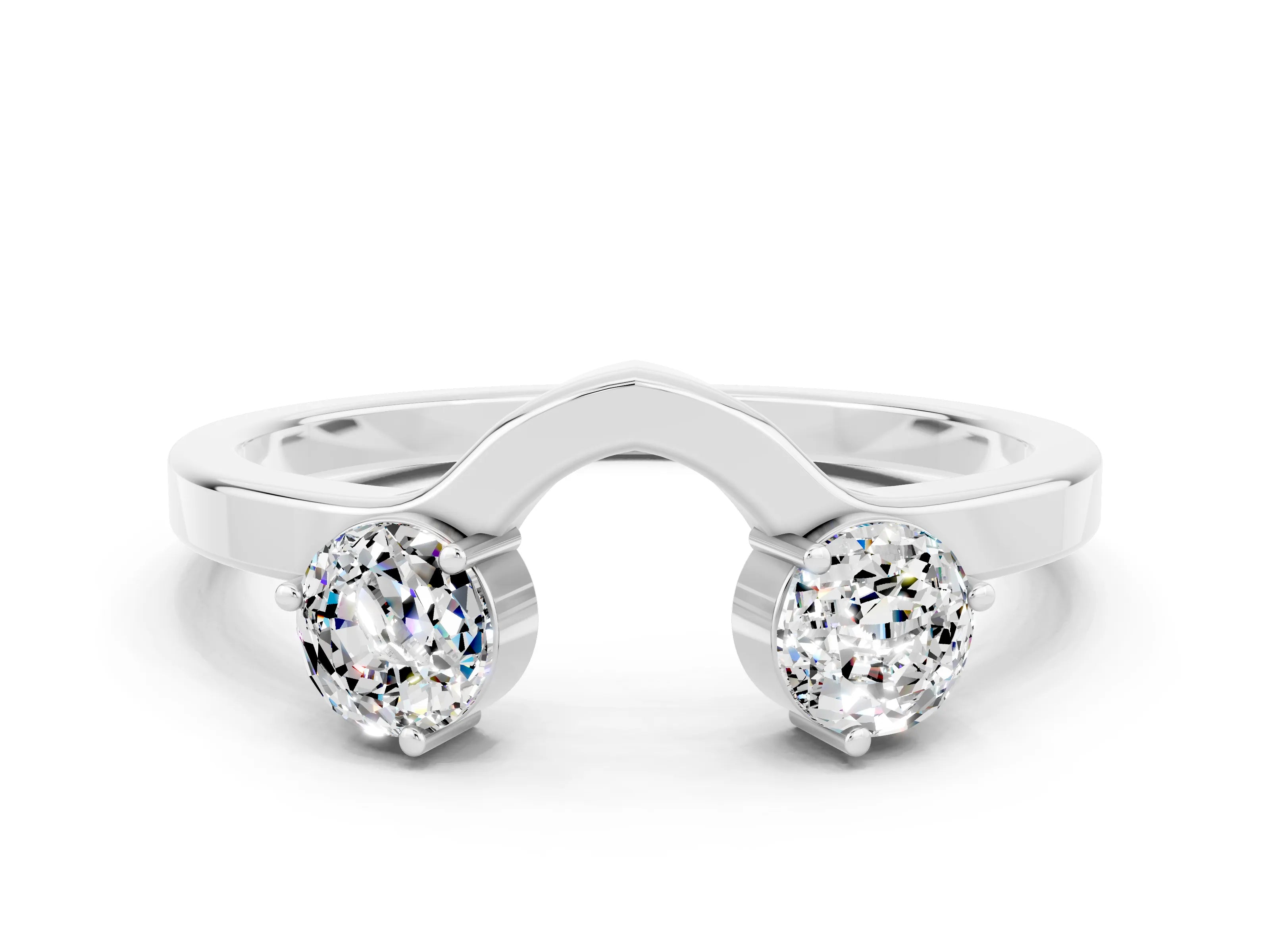 White gold Dual Round Moissanite Open Band Ring with Prong Setting_6