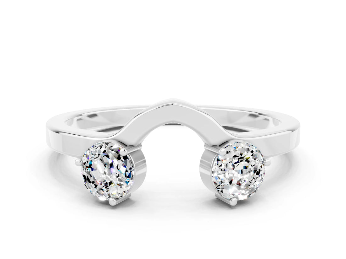 White gold Dual Round Moissanite Open Band Ring with Prong Setting_6