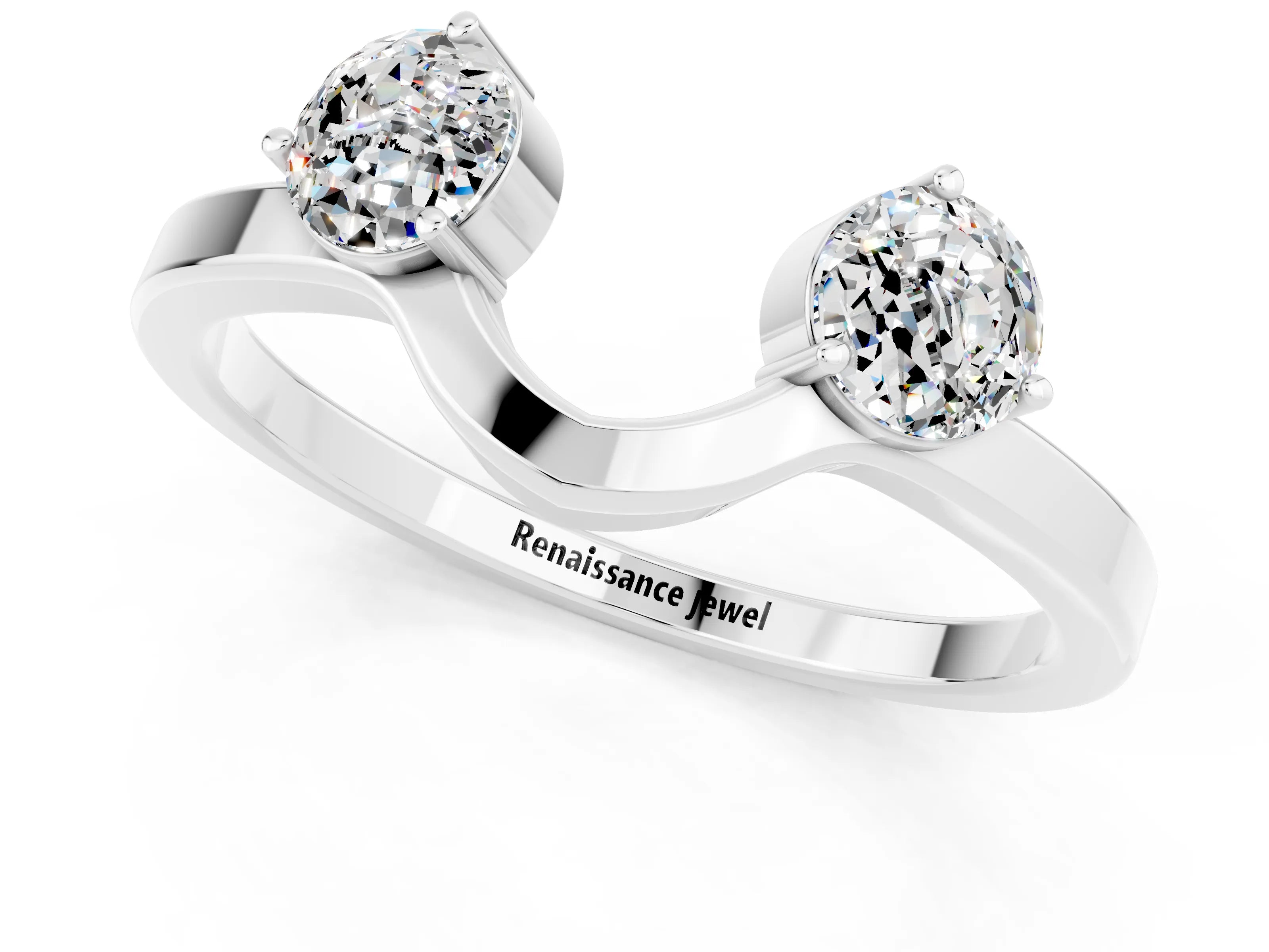 White gold Dual Round Moissanite Open Band Ring with Prong Setting_7