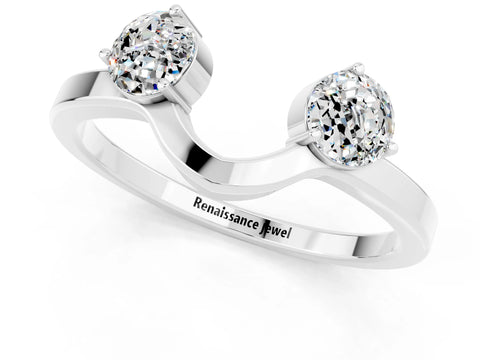 White gold Dual Round Moissanite Open Band Ring with Prong Setting_7