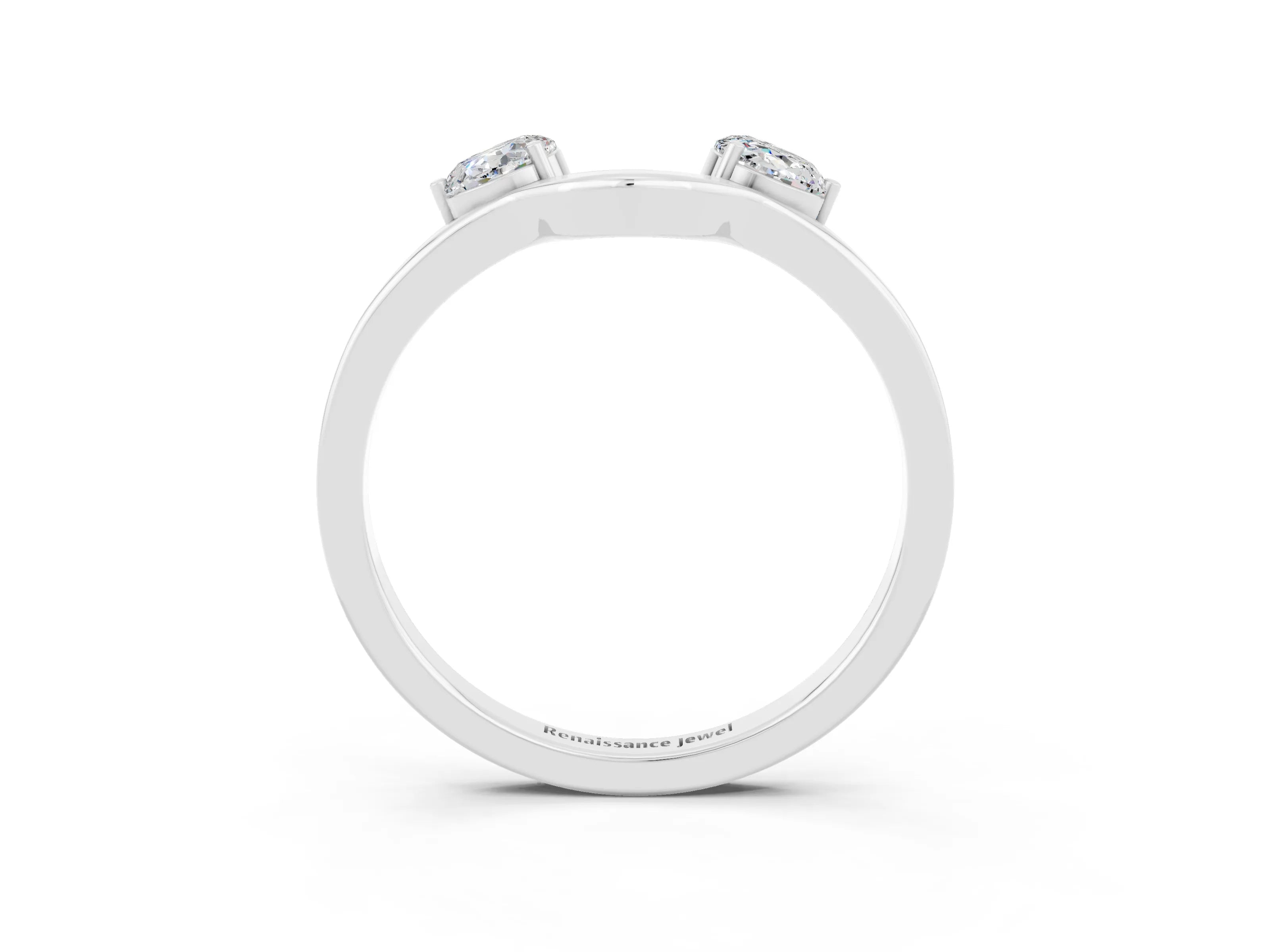 White gold Dual Round Moissanite Open Band Ring with Prong Setting_9