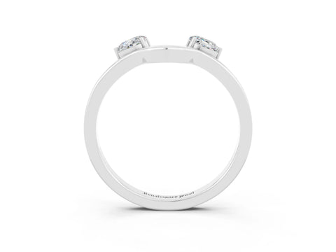 White gold Dual Round Moissanite Open Band Ring with Prong Setting_9