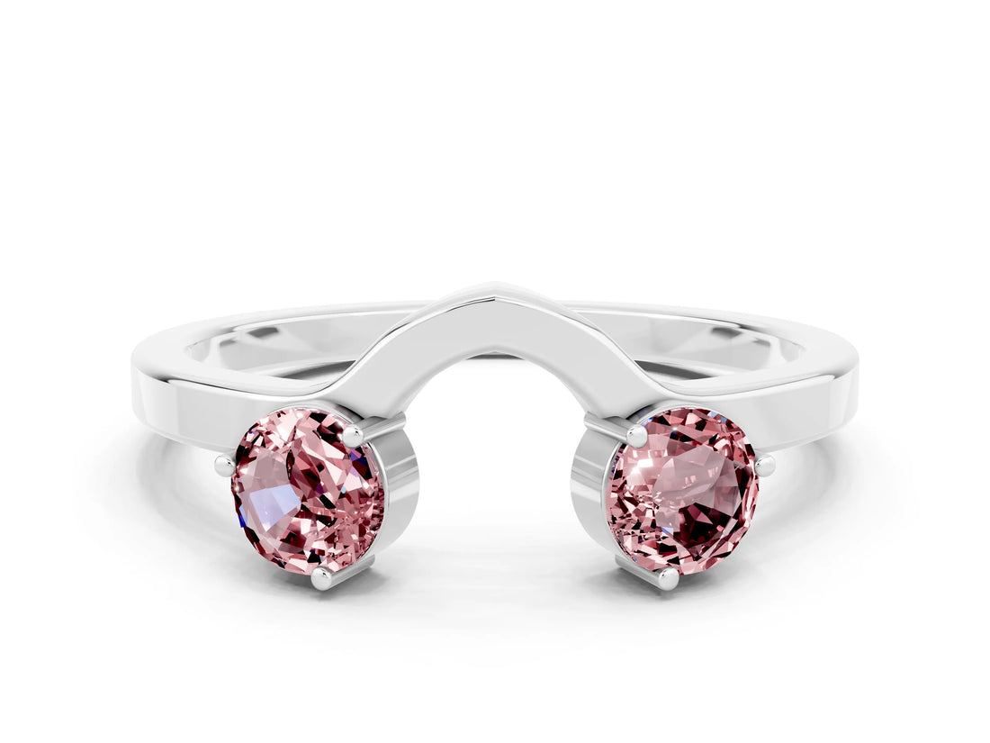 White gold Dual Round Morganite Open Band Ring with Prong Setting_6