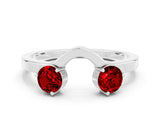 White gold Dual Round Ruby Open Band Ring with Prong Setting_6