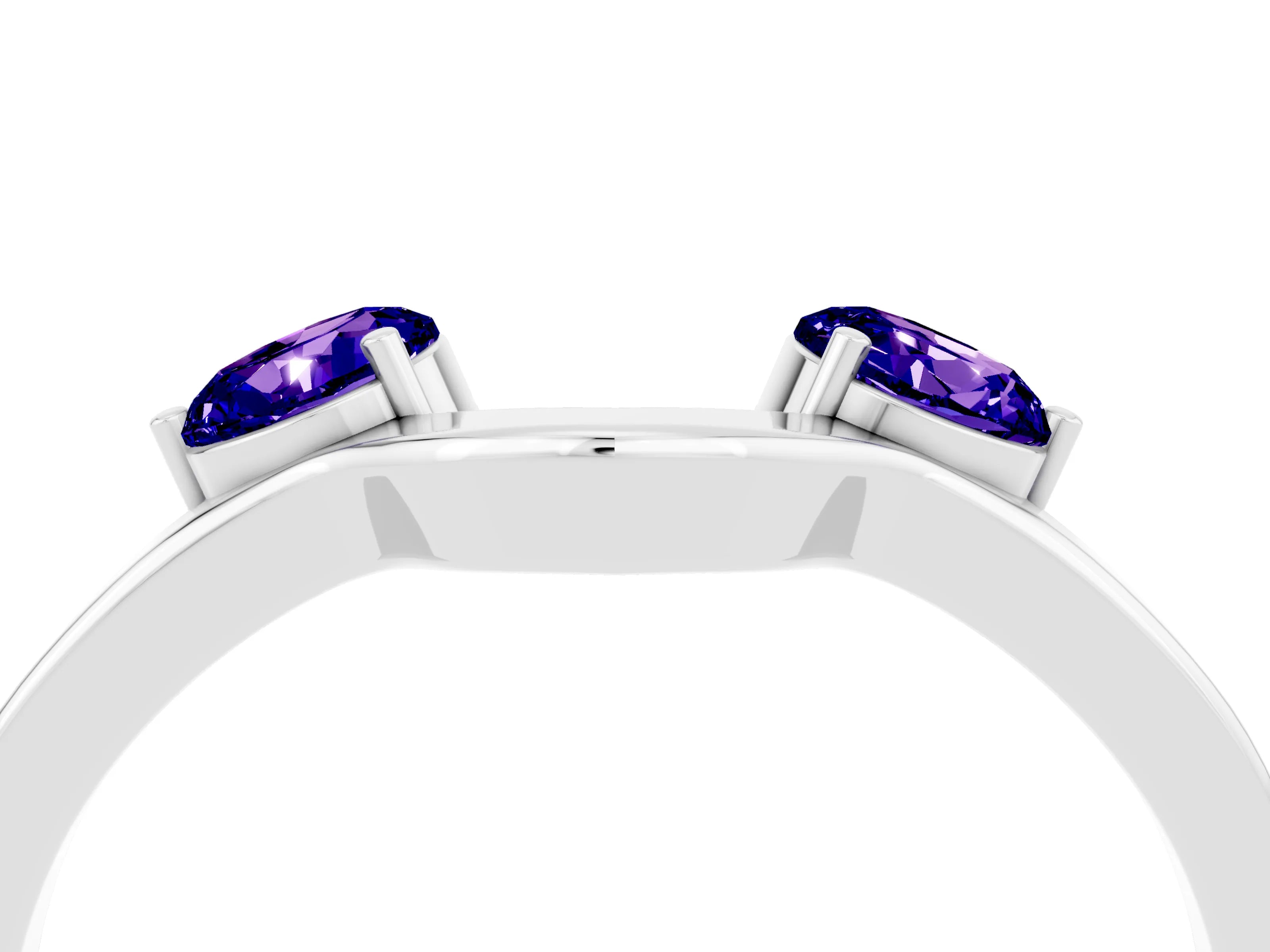 White gold Dual Round Tanzanite Open Band Ring with Prong Setting_10