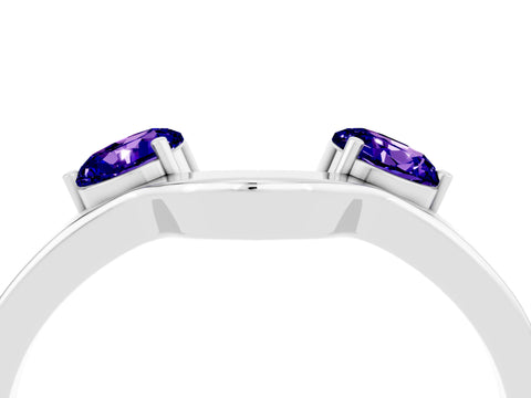 White gold Dual Round Tanzanite Open Band Ring with Prong Setting_10