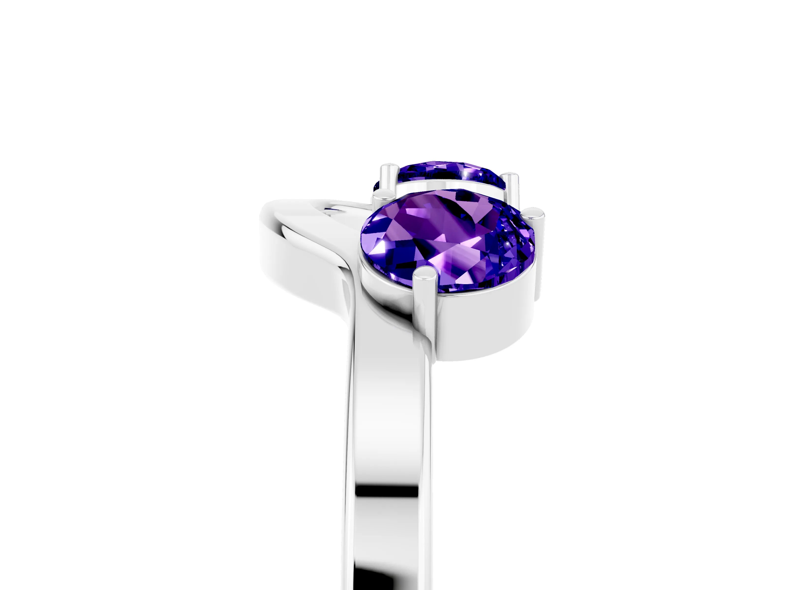 White gold Dual Round Tanzanite Open Band Ring with Prong Setting_11