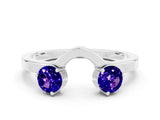 White gold Dual Round Tanzanite Open Band Ring with Prong Setting_6