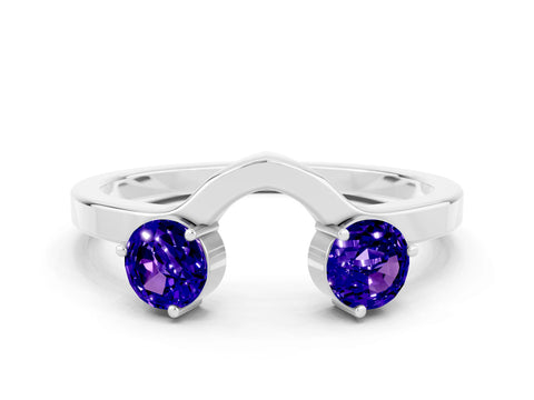 White gold Dual Round Tanzanite Open Band Ring with Prong Setting_6