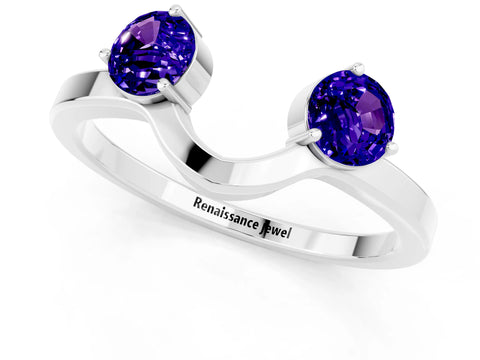 White gold Dual Round Tanzanite Open Band Ring with Prong Setting_7
