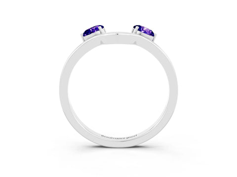 White gold Dual Round Tanzanite Open Band Ring with Prong Setting_9