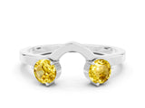 White gold Dual Round Yellow Sapphire Open Band Ring with Prong Setting_18