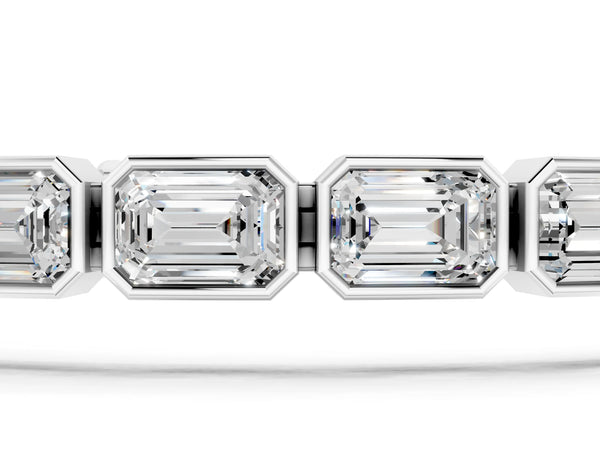 Silver East-West Emerald Cut Diamond Tennis Bracelet with Bezel Setting