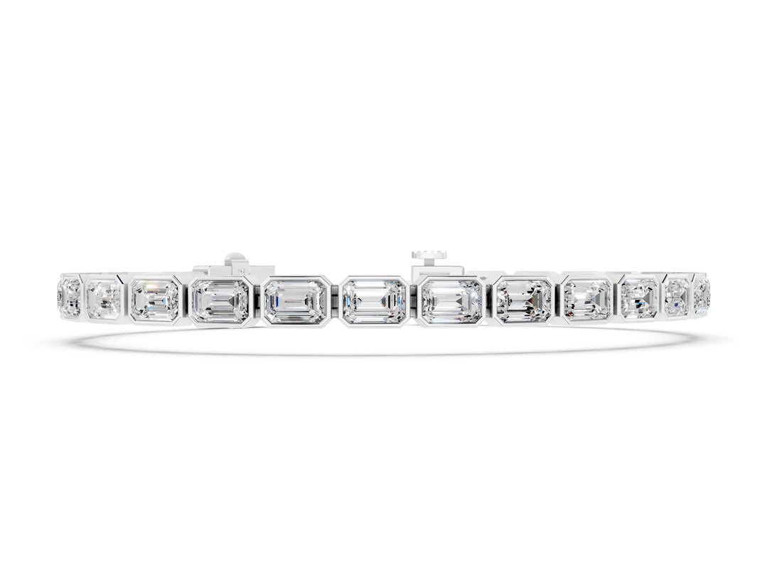 White gold East-West Emerald Cut Diamond Tennis Bracelet with Bezel Setting