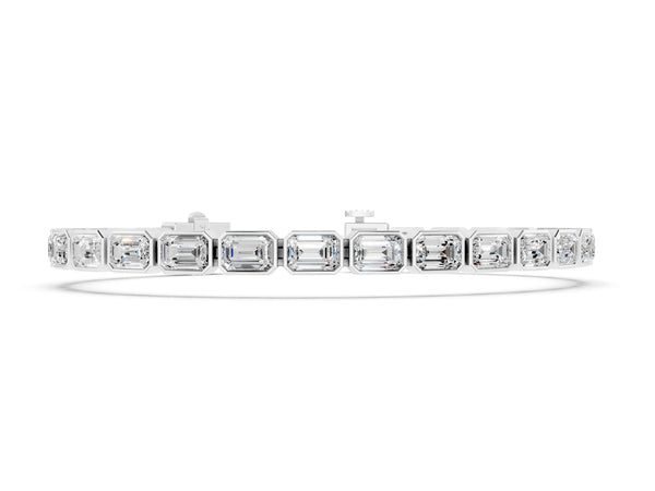 White gold East-West Emerald Cut Diamond Tennis Bracelet with Bezel Setting