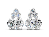 White gold East-West Oval Diamond Cluster Stud Earrings with Round Diamond Accents