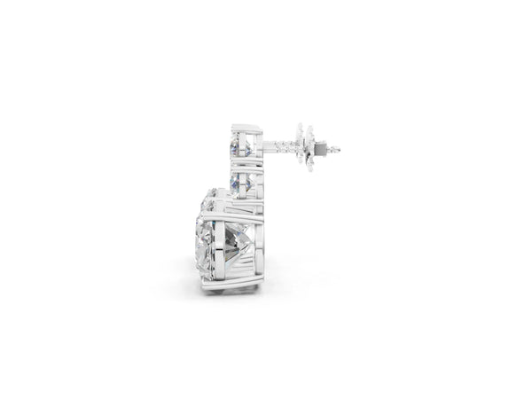 Silver East-West Oval Diamond Cluster Stud Earrings with Round Diamond Accents