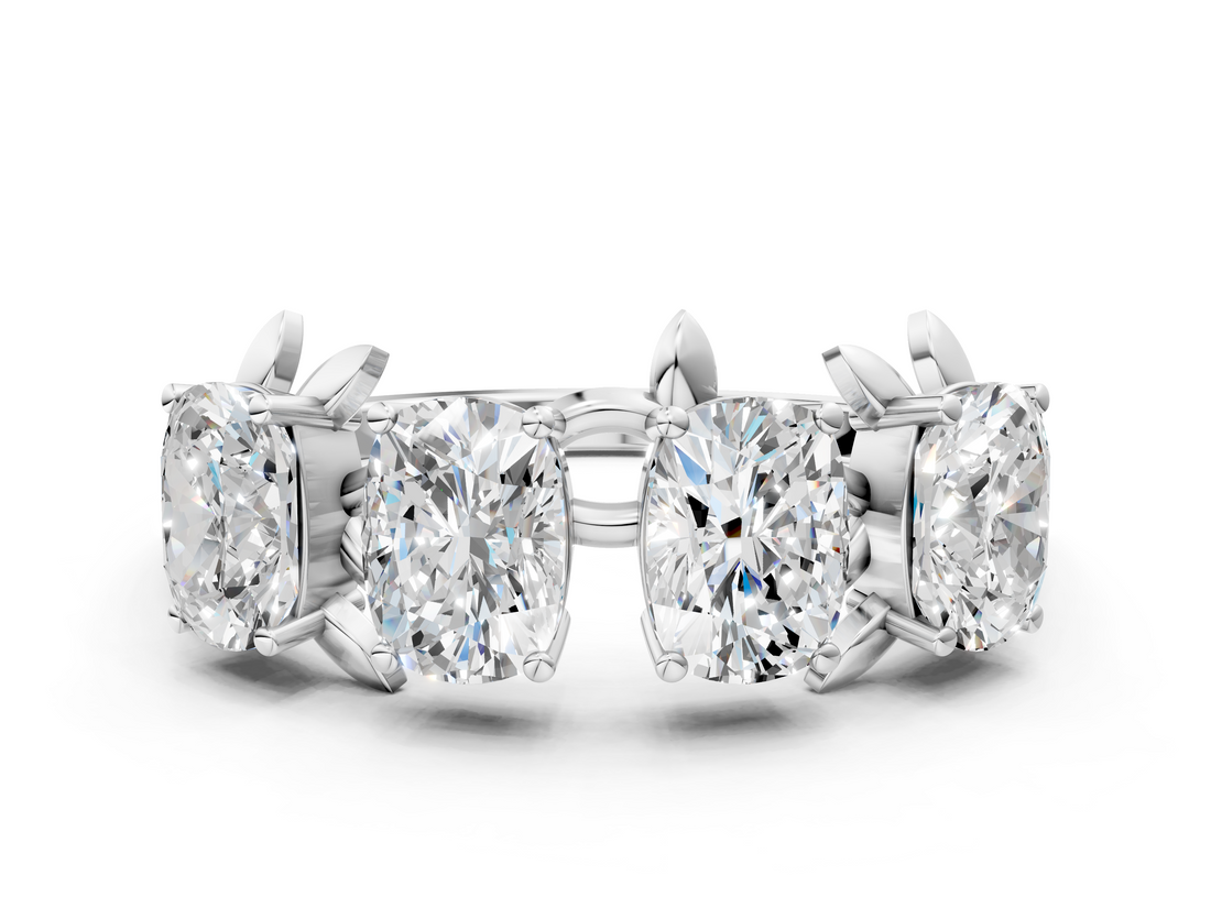 White gold Elongated Cushion Diamond 4-Stone Band with Nature-Inspired Prong Setting_44